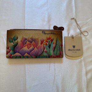 Anuschka handpainted lotus flower bifold wallet